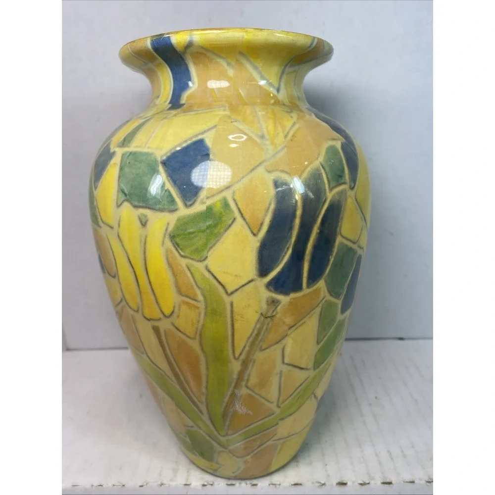 Vintage Mosaic Tulip Vase likely crafted in the‎ 1960s using pottery techniques